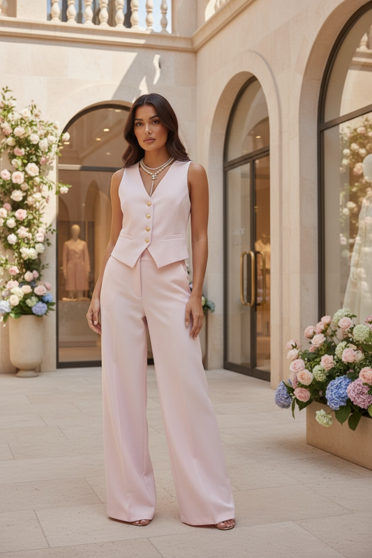 Blush Royale – Completo Gilet & Pantalone Palazzo