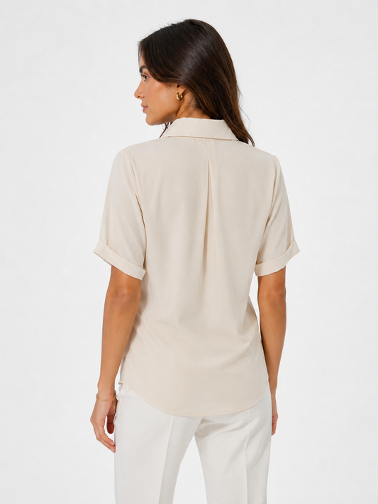 Blusa Portafoglio Beige Donna | Camicia Elegante con Fiocco Laterale