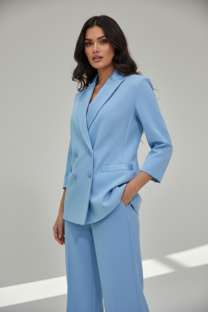 Blazer Doppiopetto Azzurro — Dettagli Raso