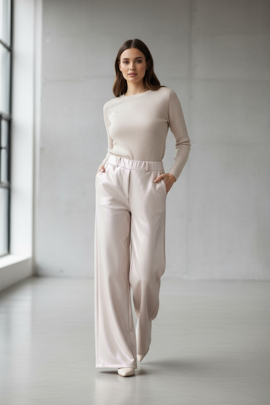 Pantalone Palazzo Satinato Champagne