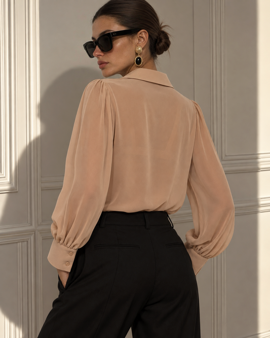 Camicia Drappeggiata – Camel