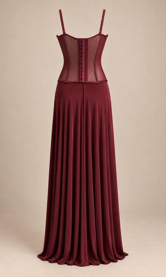 Abito Lungo Bordeaux con Corsetto