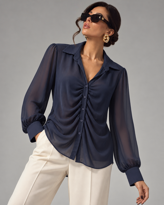 Camicia Drappeggiata – Blu Navy