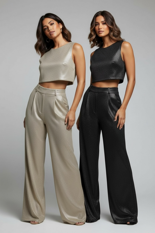 Coordinato Lurex Taglia Unica  - Top + Pantalone Palazzo