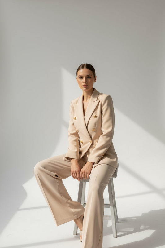 Blazer Doppiopetto con Bottoni Oro – Beige Chiaro