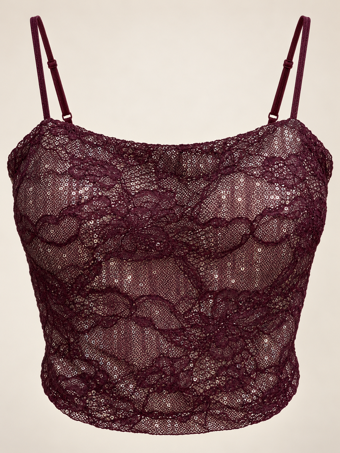 Completo prugna in pizzo e paillettes – Top corto e gonna midi