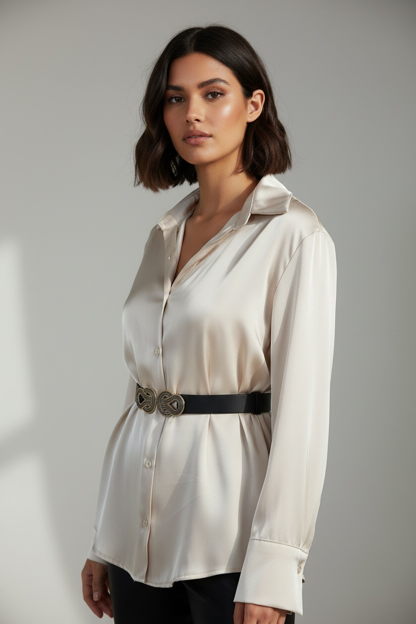 Camicia Satin Champagne – Fit Morbido & Elegante