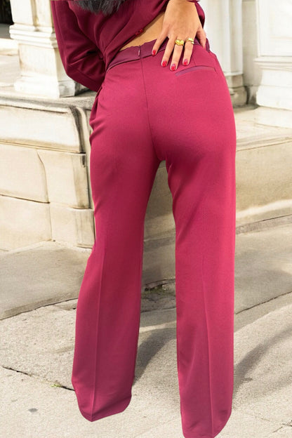 Pantalone a Zampa Bordeaux Elasticizzato con Dettagli in Raso – Vestibilità Perfetta
