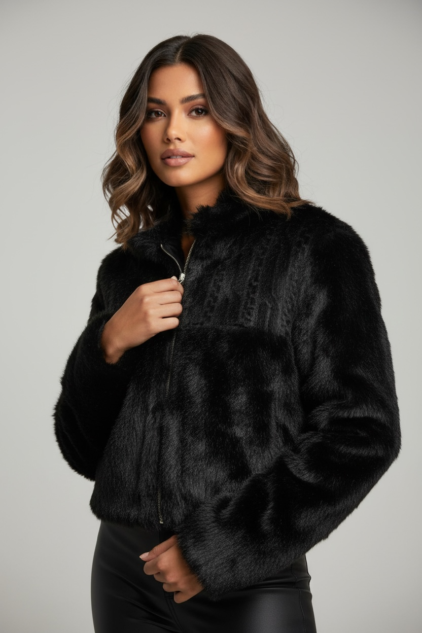 Giacca corta effetto pelliccia