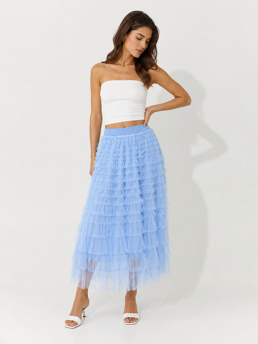 Gonna Midi Tulle Celeste Volant
