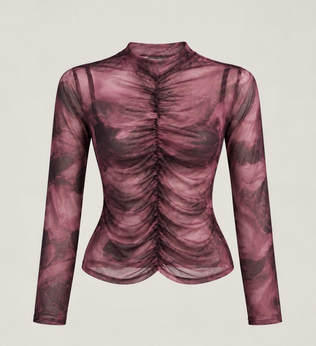 Maglia Mesh Drappeggiata – Burgundy