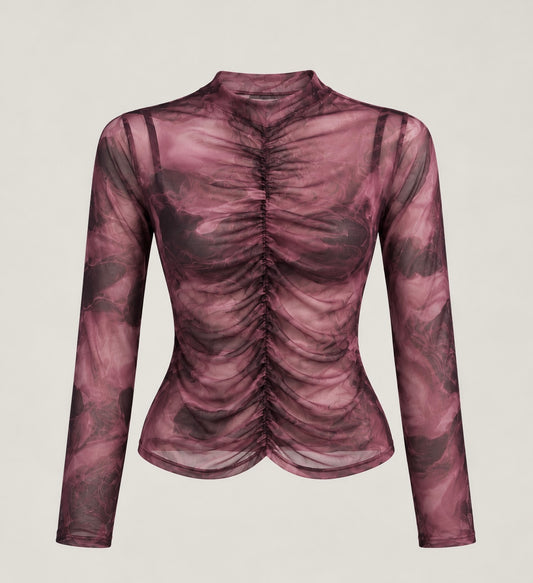 Maglia Mesh Drappeggiata – Burgundy