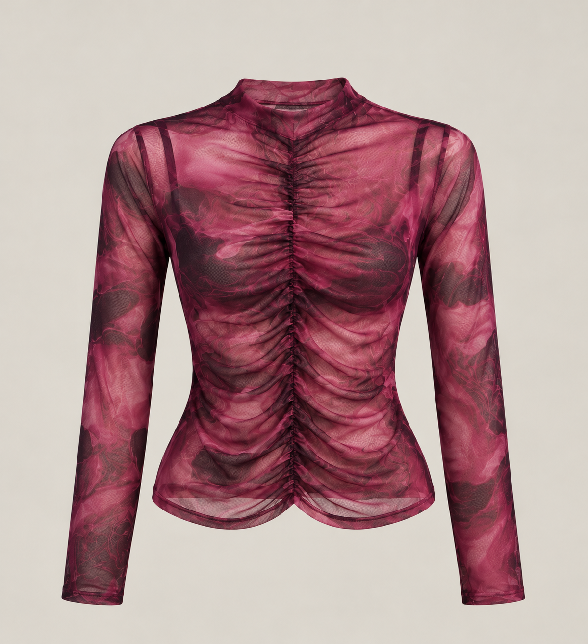 Maglia Mesh Drappeggiata – Burgundy