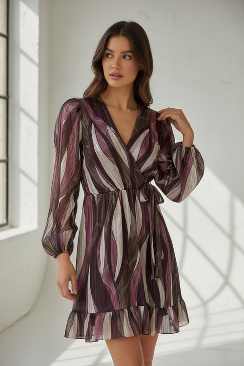 Abito incrociato in chiffon plum – “Siena Dress”