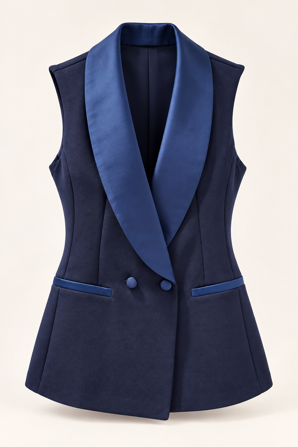Gilet Blu Notte con Dettagli in Raso