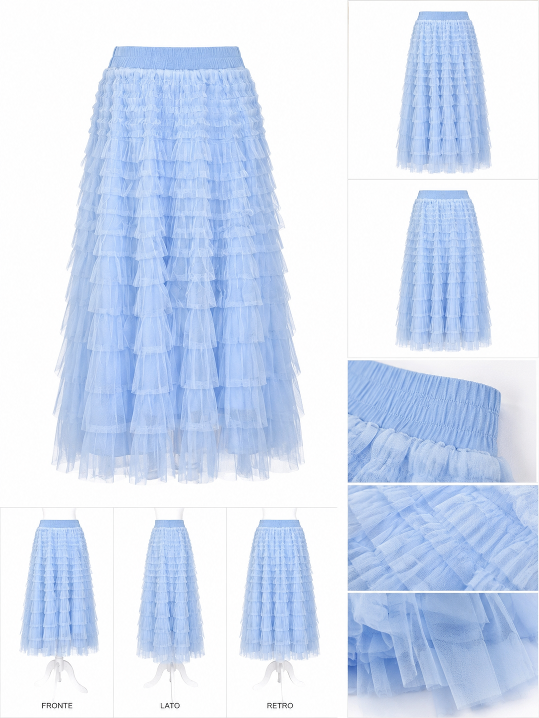 Gonna Midi Tulle Celeste Volant