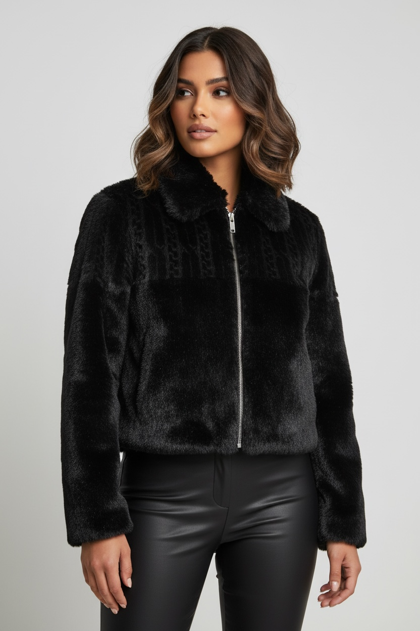 Giacca corta effetto pelliccia