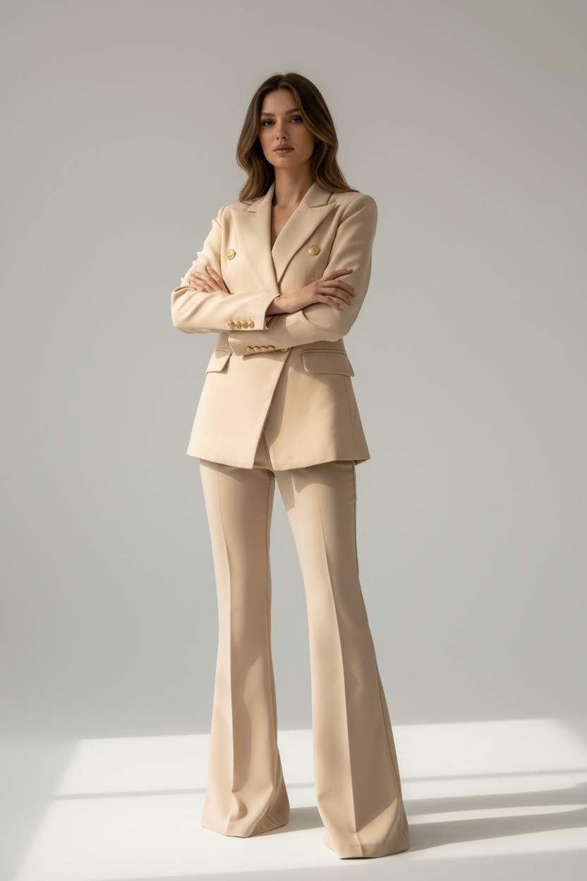 Blazer Doppiopetto con Bottoni Oro – Beige Chiaro
