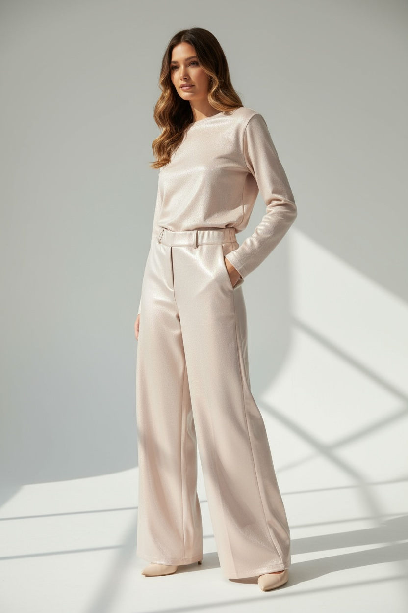 Pantalone Palazzo Satinato Champagne