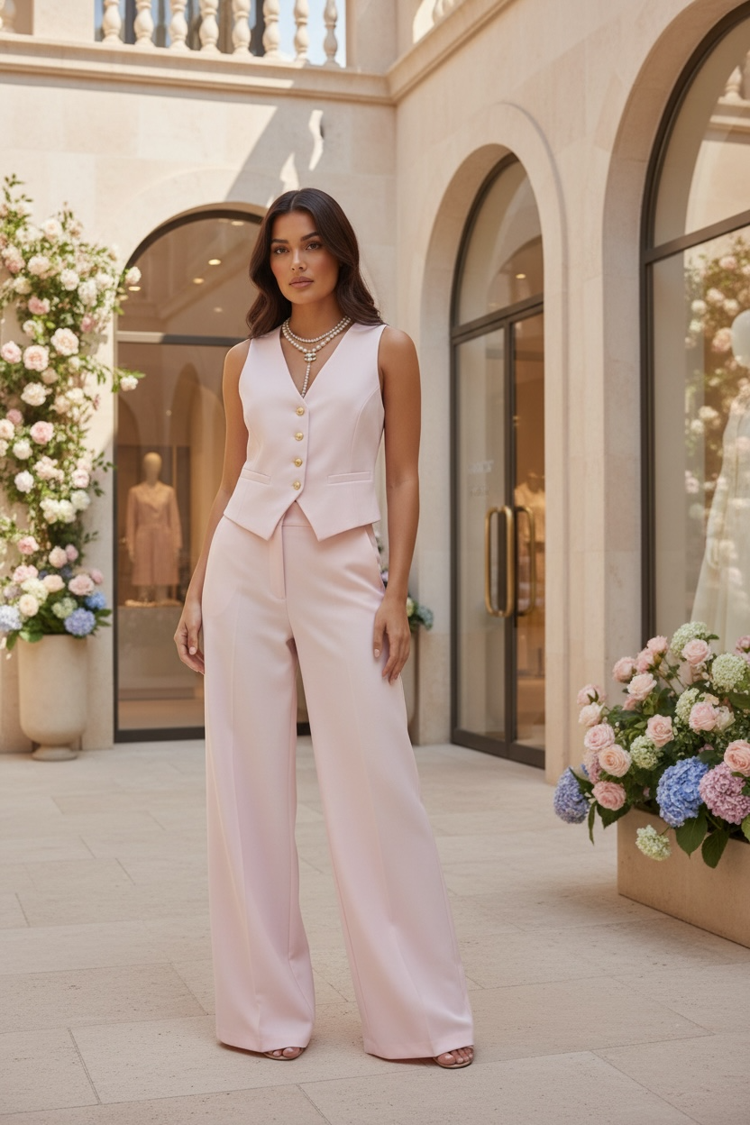 Blush Royale – Completo Gilet & Pantalone Palazzo