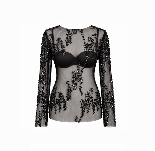 Sequin Mesh Top – Black