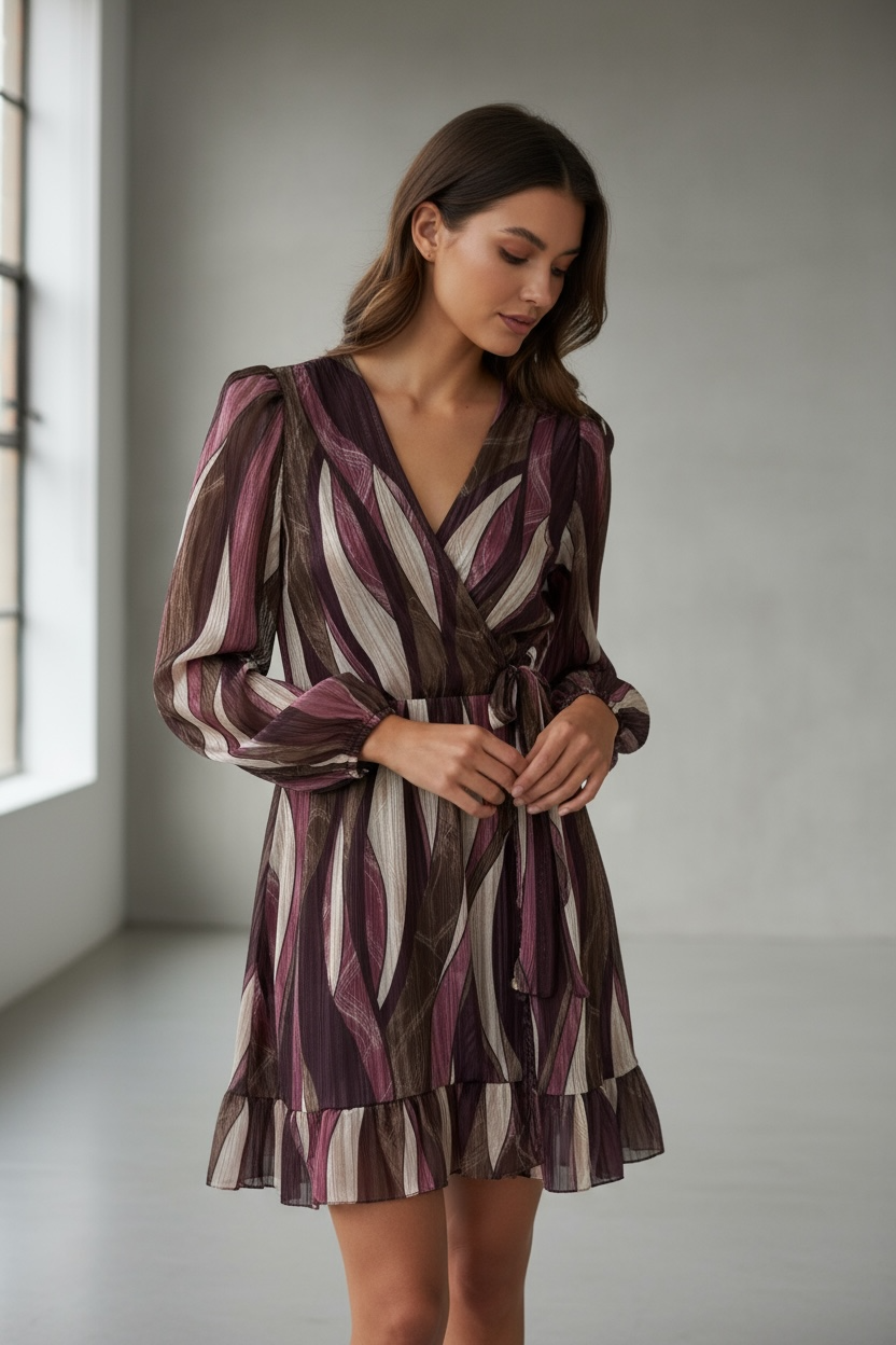 Abito incrociato in chiffon plum – “Siena Dress”