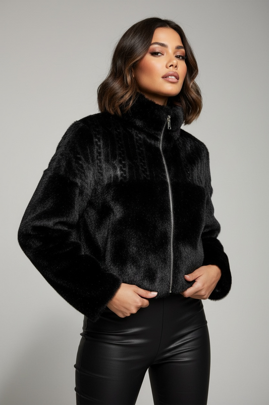 Giacca corta effetto pelliccia