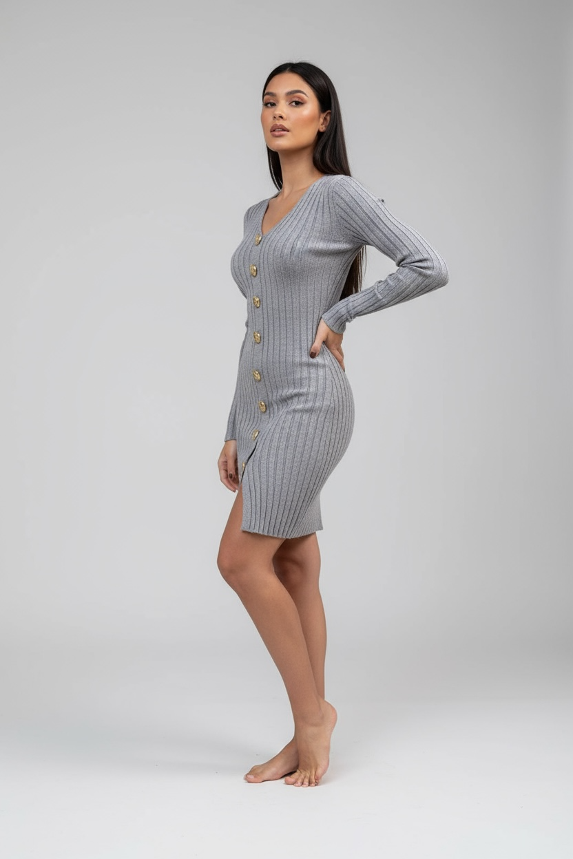 Abito Maglia con Bottoni Oro