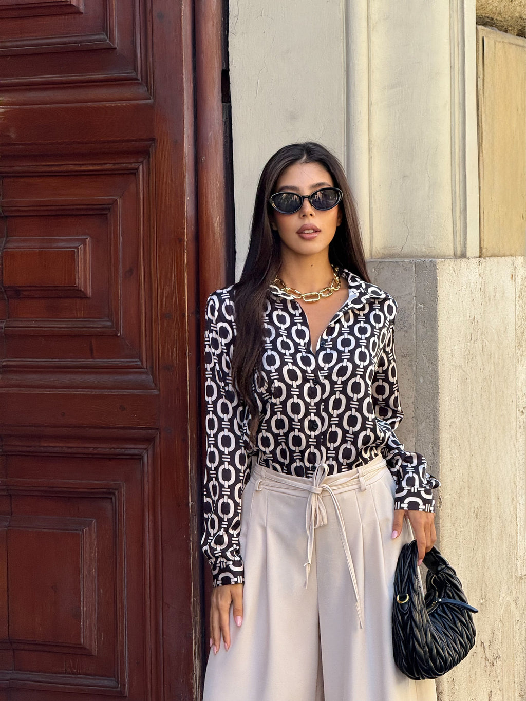 Camicia stampata geometrica bianco/nero