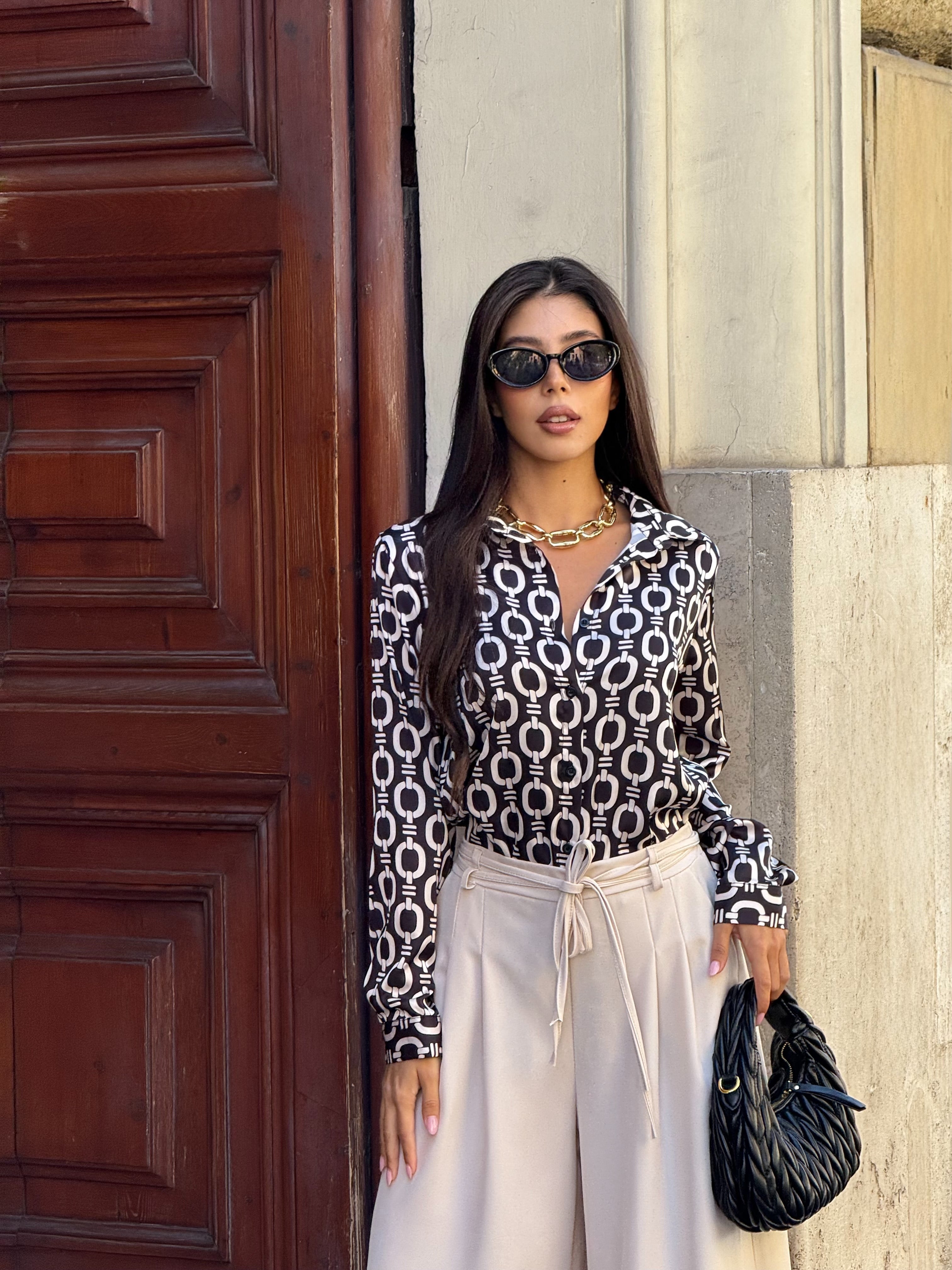 Camicia stampata geometrica bianco/nero