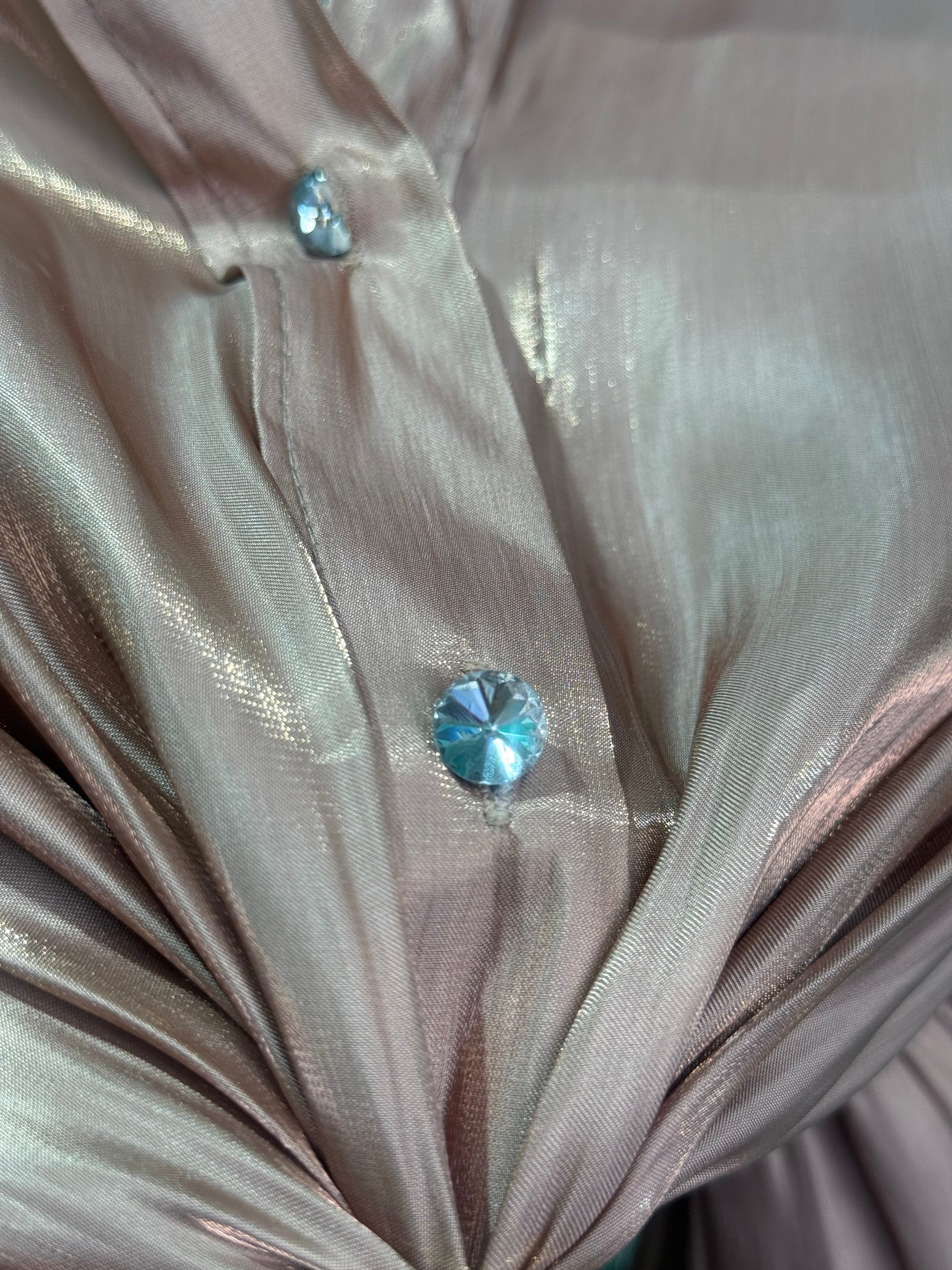 Camicia Satin Rosa Antico Cangiante con Maniche a Balze – “Aurora Blouse”