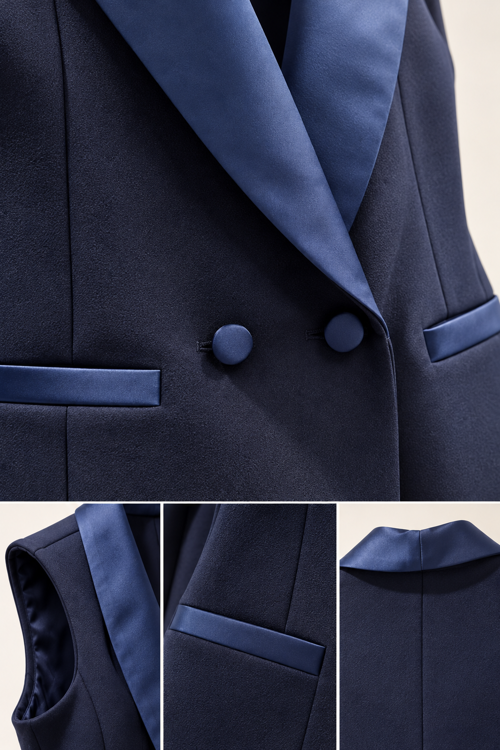 Gilet Blu Notte con Dettagli in Raso