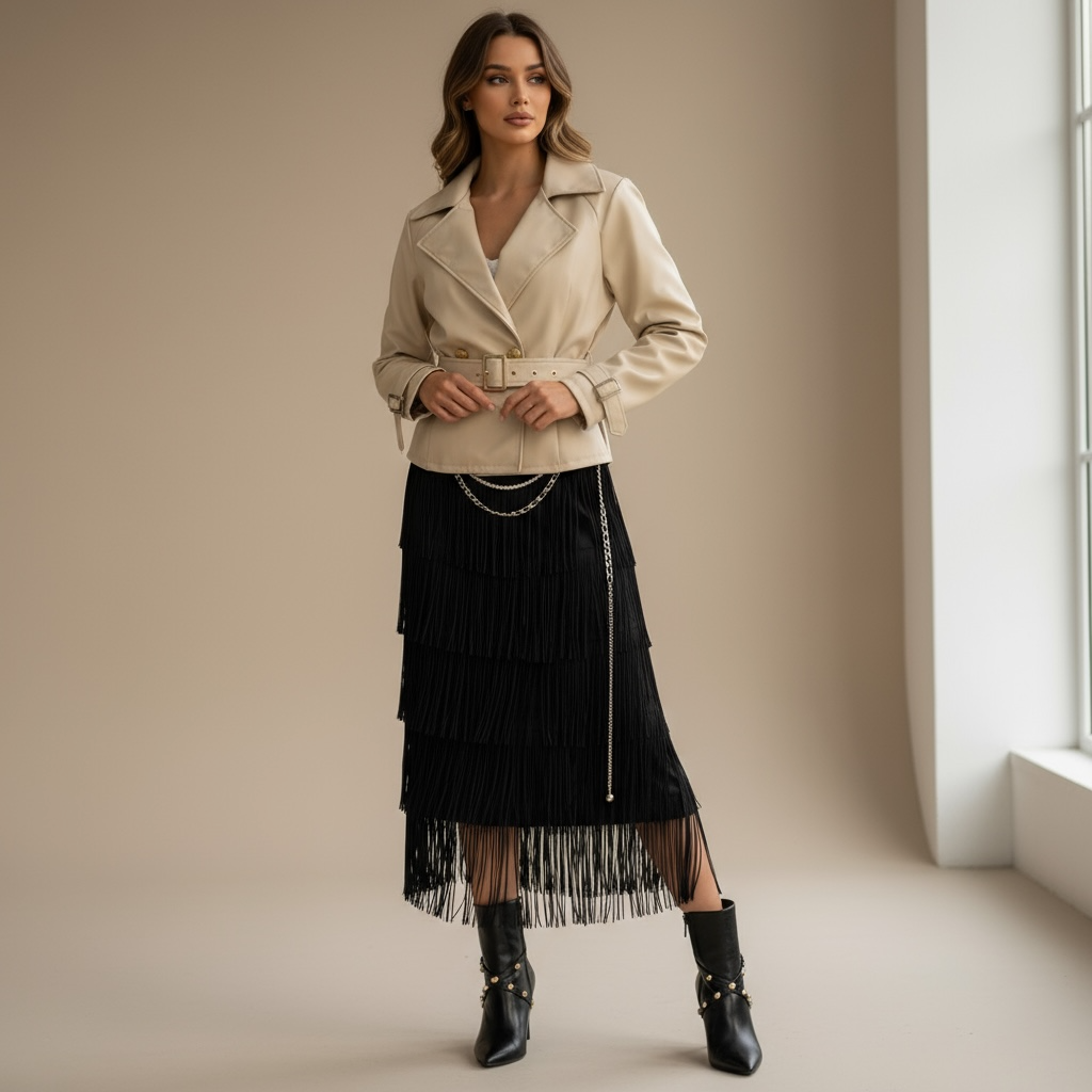 Giacca in Ecopelle con Cintura – Beige Iconic