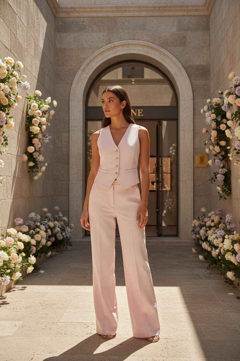 Blush Royale – Completo Gilet & Pantalone Palazzo