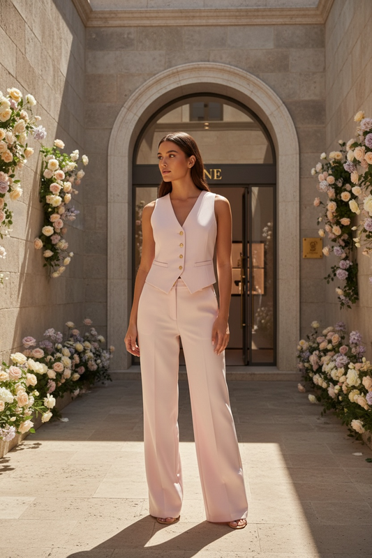 Blush Royale – Completo Gilet & Pantalone Palazzo