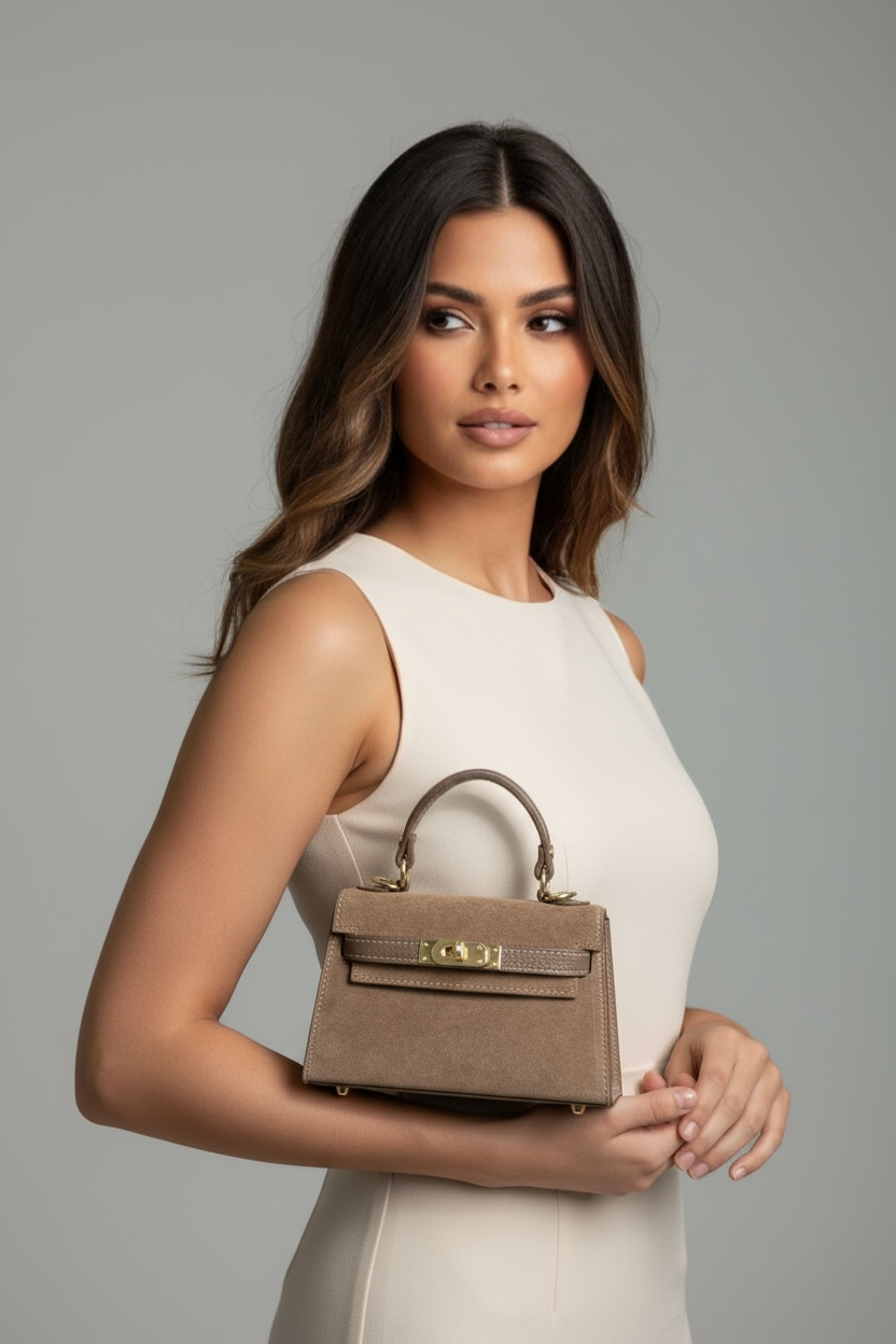Mini borsa in vera pelle con manico rigido – Taupe