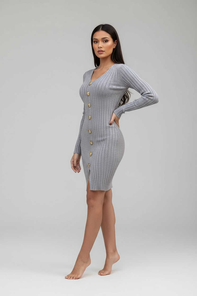 Abito Maglia con Bottoni Oro