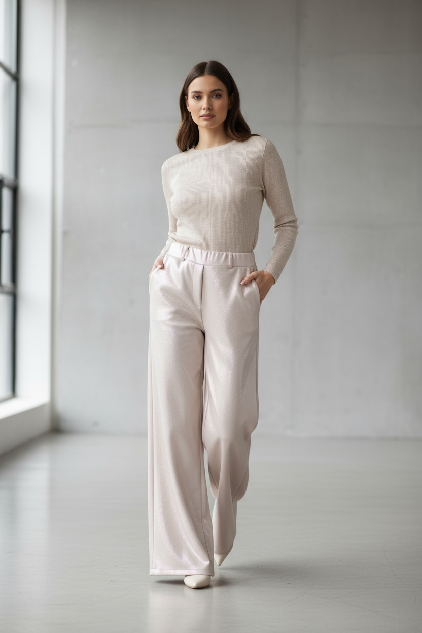 Pantalone Palazzo Satinato Champagne