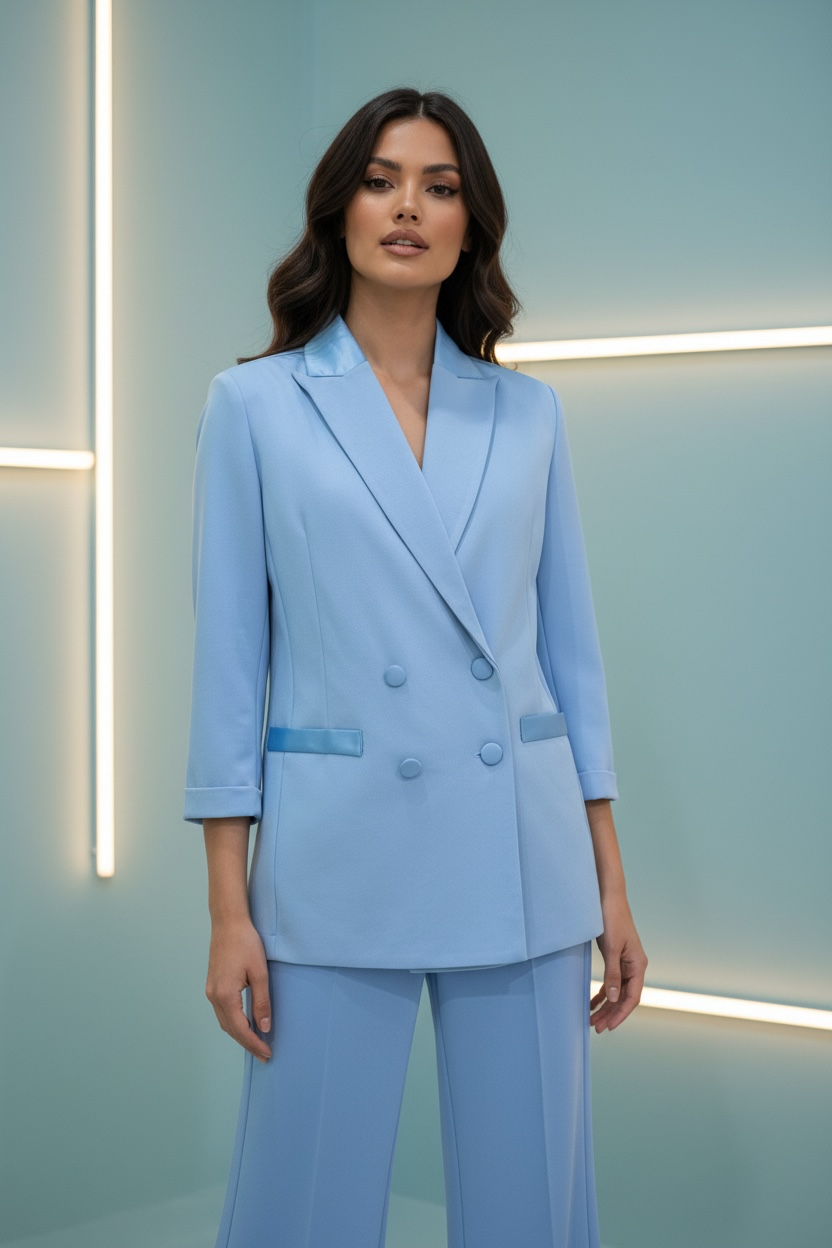 Blazer Doppiopetto Azzurro — Dettagli Raso