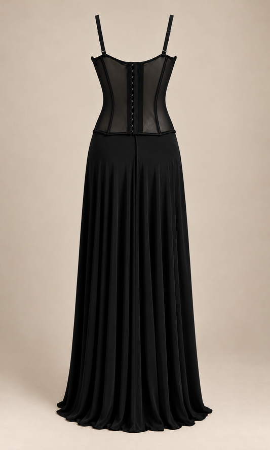 Abito Lungo Nero con Corsetto