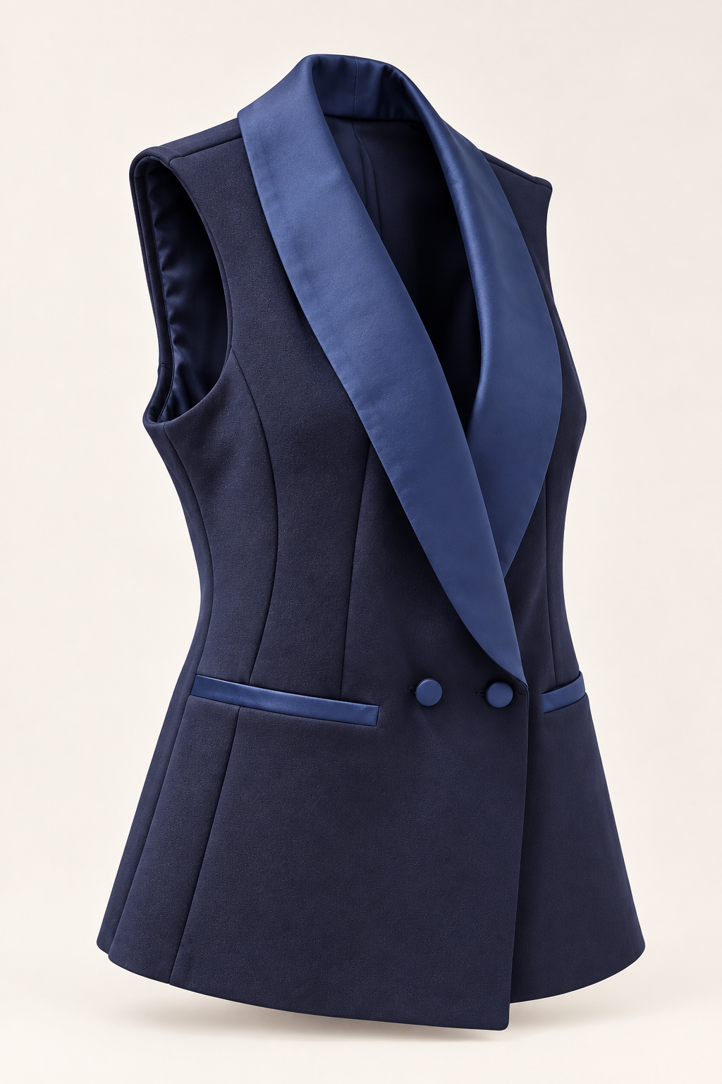 Gilet Blu Notte con Dettagli in Raso