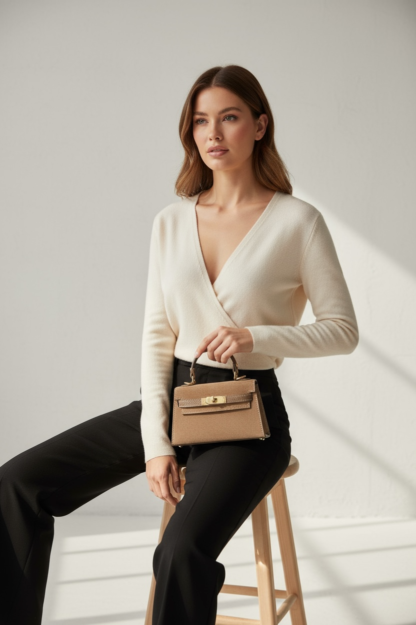 Mini borsa in vera pelle con manico rigido – Taupe