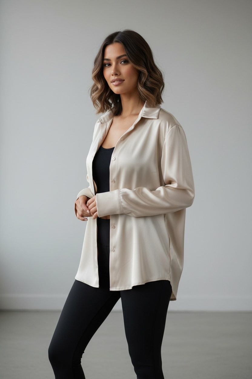 Camicia Satin Champagne – Fit Morbido & Elegante
