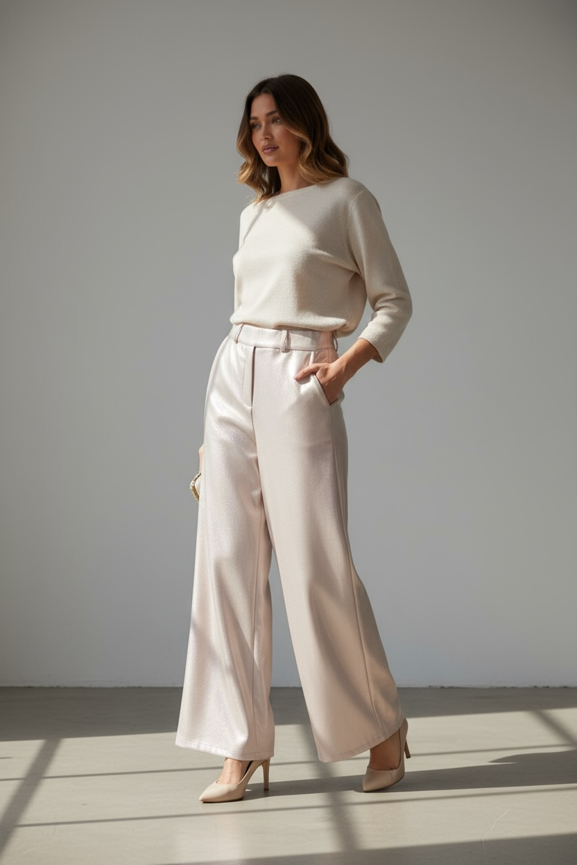 Pantalone Palazzo Satinato Champagne