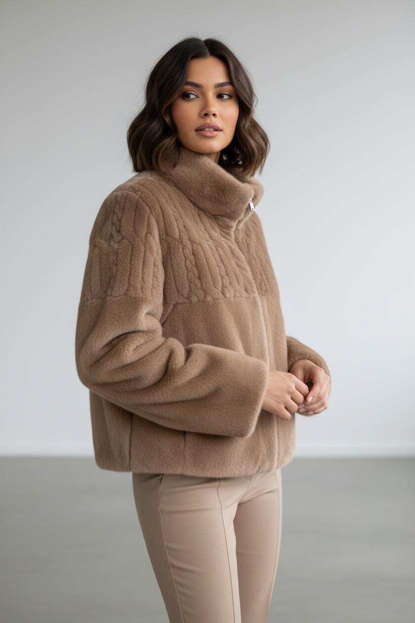 Giacca in Ecopelliccia Rasata – Cammello