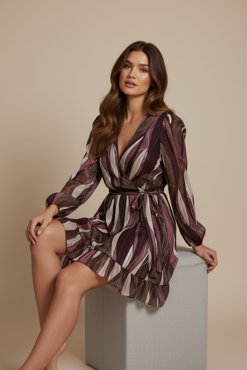 Abito incrociato in chiffon plum – “Siena Dress”