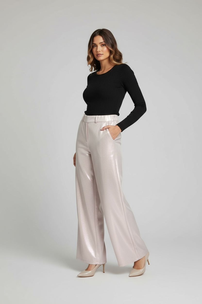 Pantalone Palazzo Satinato Champagne