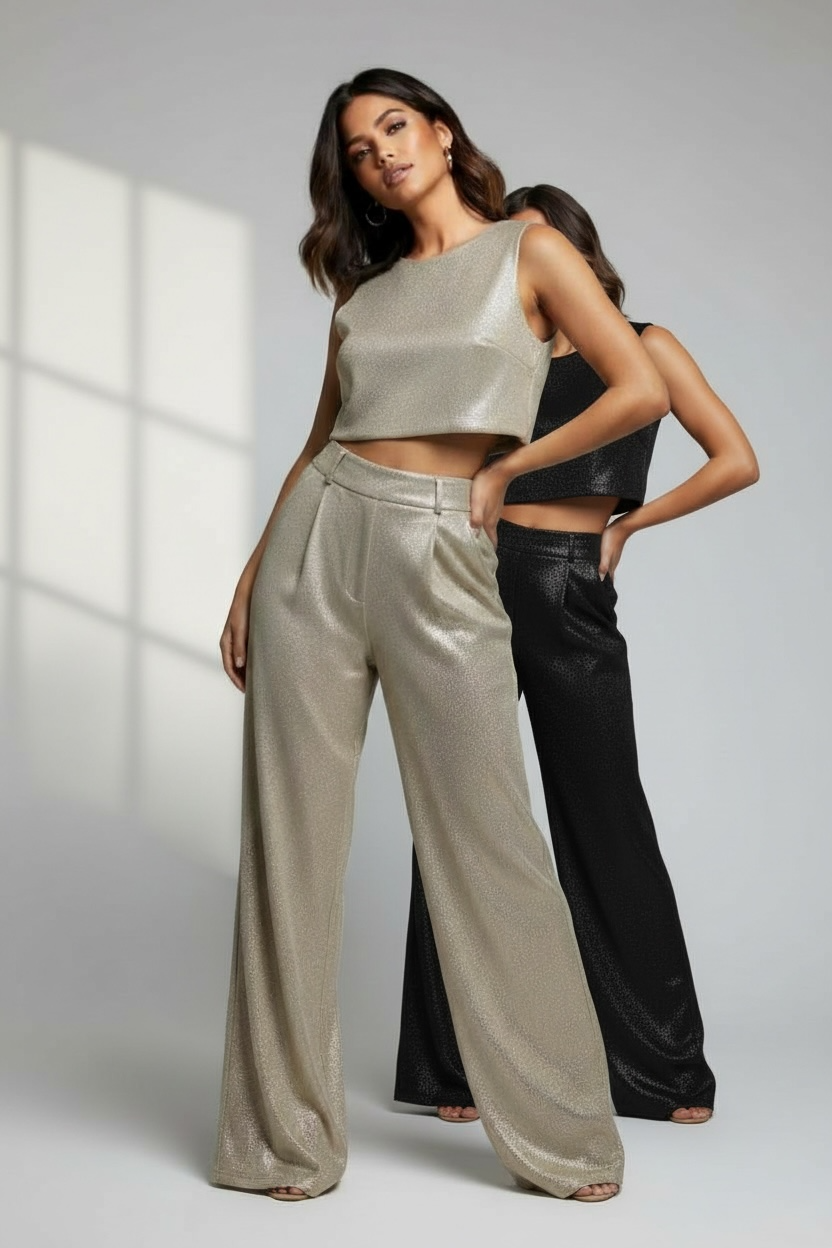 Coordinato Lurex Taglia Unica  - Top + Pantalone Palazzo