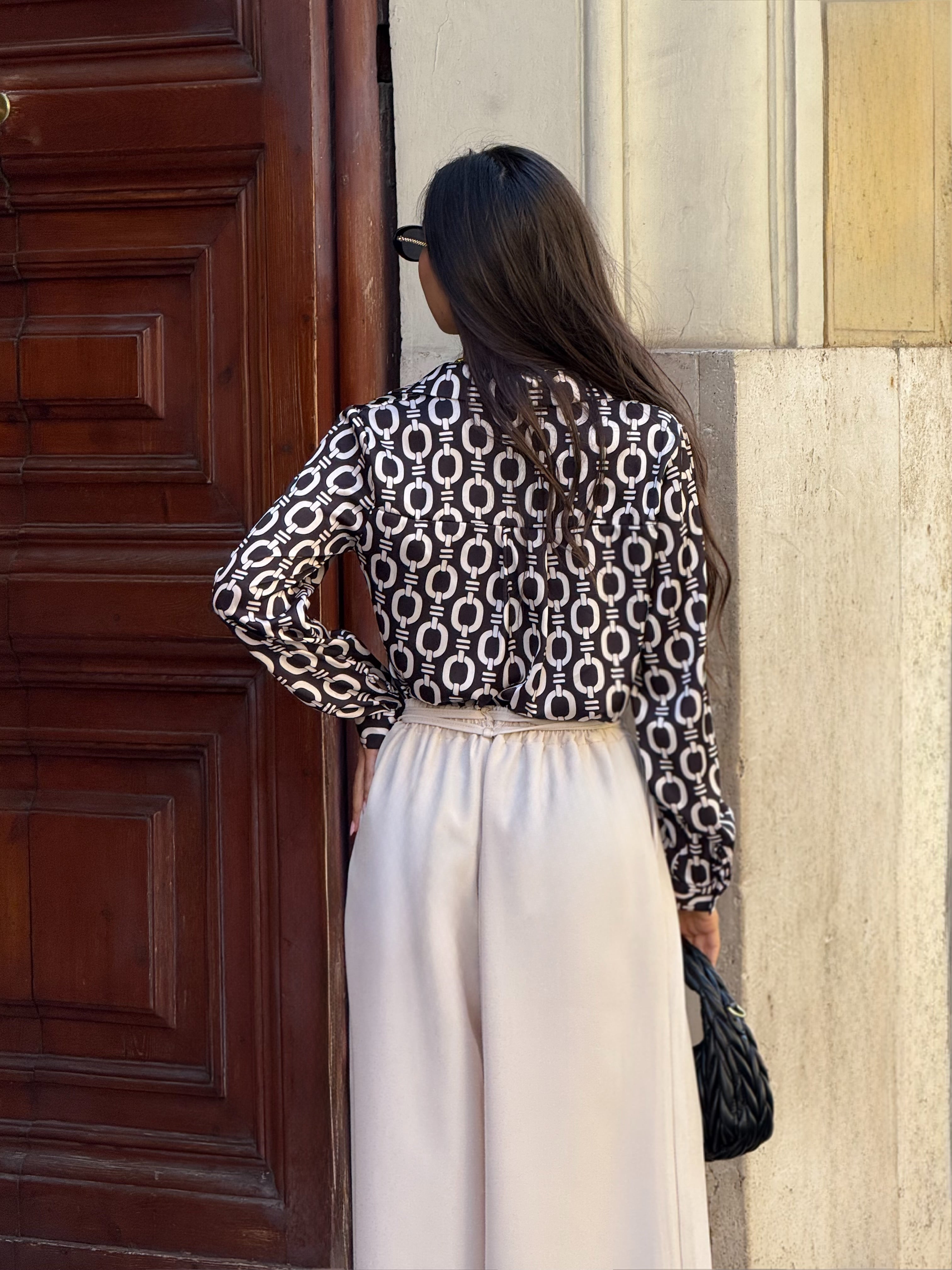 Camicia stampata geometrica bianco/nero