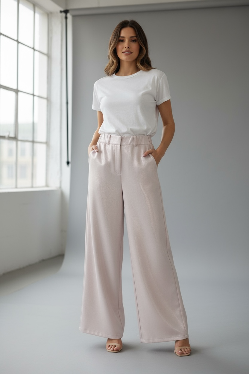 Pantalone Palazzo Satinato Champagne